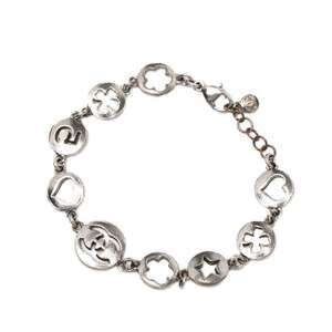 CHANEL Authentic Silver Logo Charm Bracelet